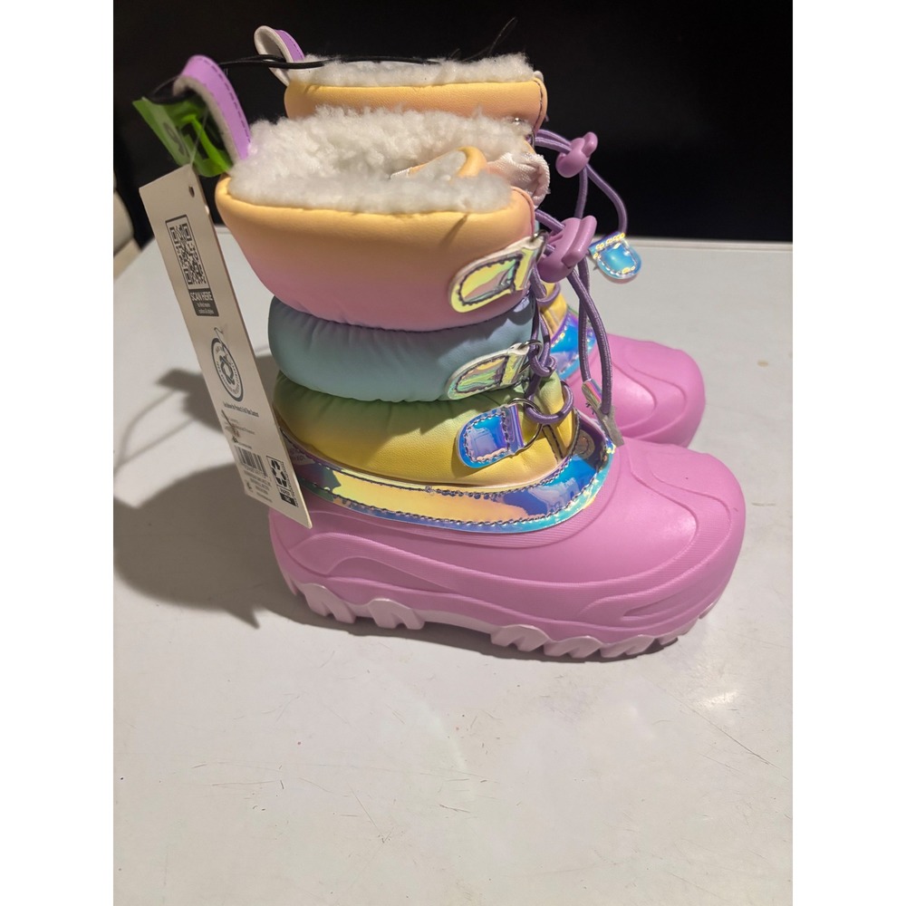 Member's Mark Kids‎ Ombre Snow Boots Pink Pastel Holographic Size 9/10 NWT